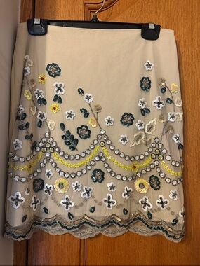 Club Monaco Beige Embellished Floral Sequin Mini Skirt